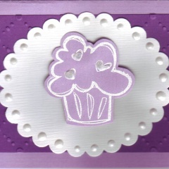 Mini-Karten 3-er Set  violett mit oval und Päckli Kuchen Cupcake C7