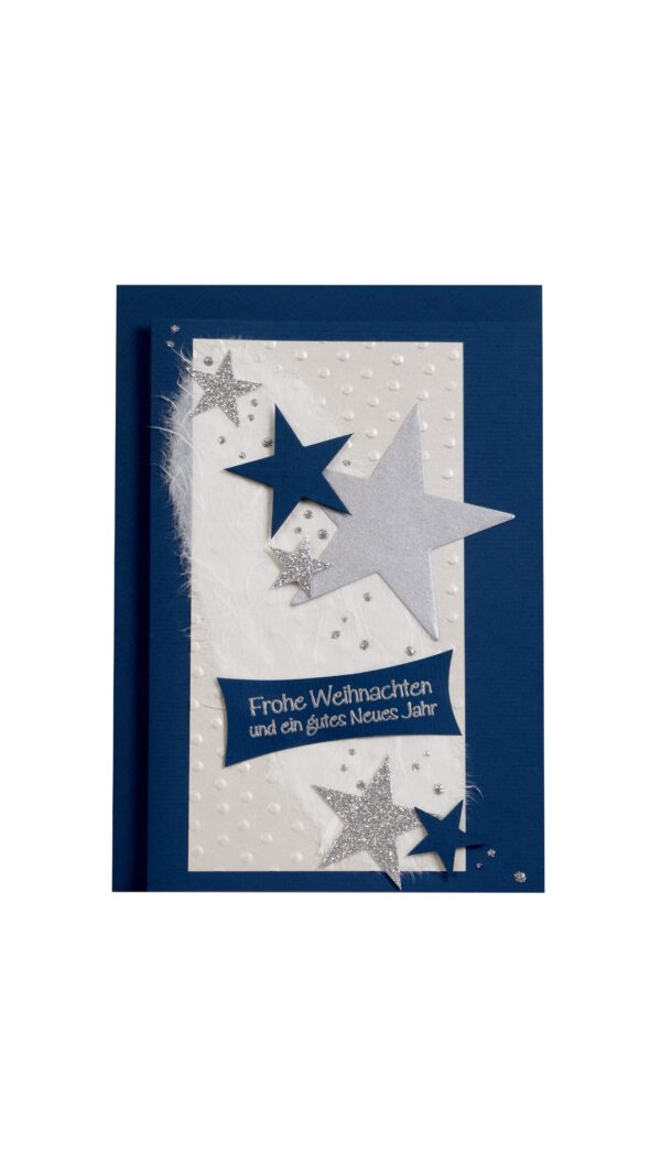 Weihnachtskarte Sterne blau