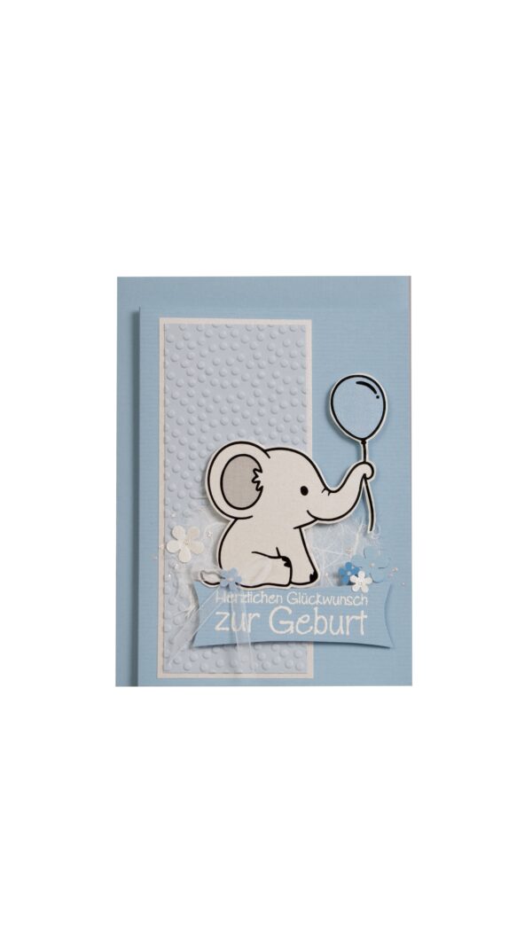 Geburtskarte Elefant blau